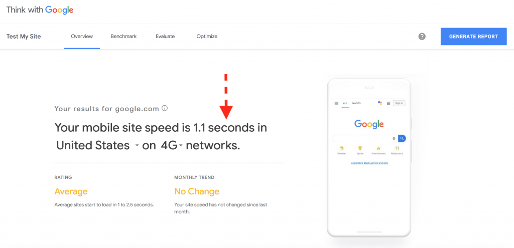Google Mobile Page Speed Tool